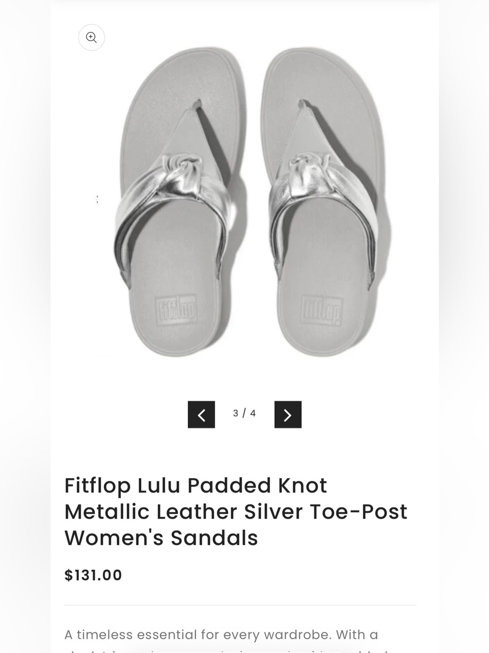 Fitflop Metallic Silver Lulu Padded Knot Toe-Post Sandals